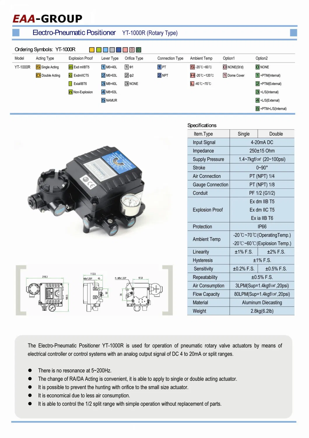 Yt1000 Electro Pneumatic Positioner China Factory